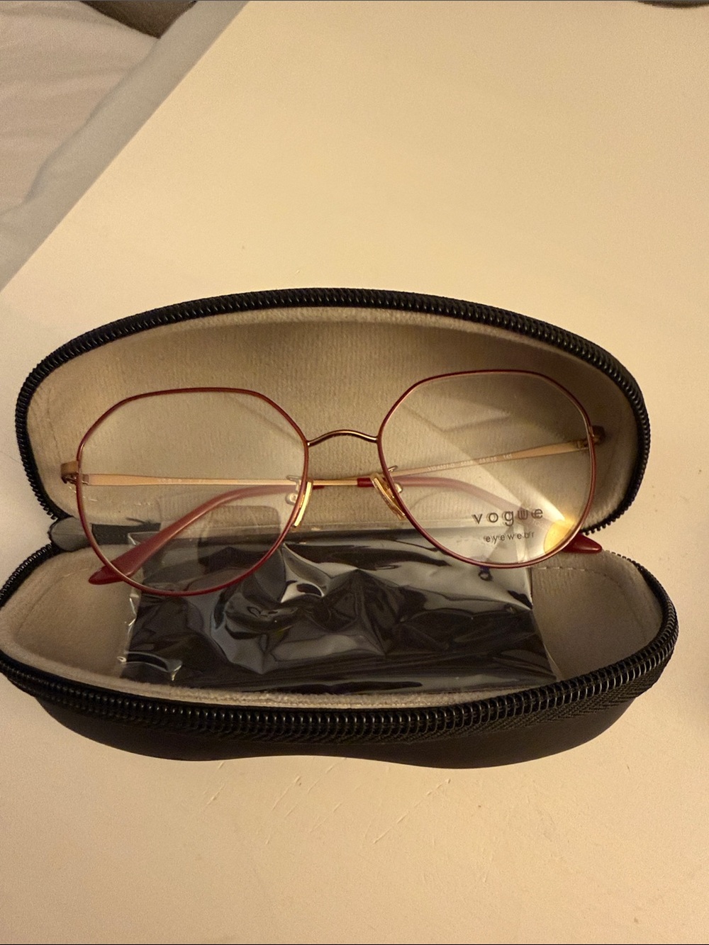 Vogue Women's Round Metal Glasses in Red and Gold